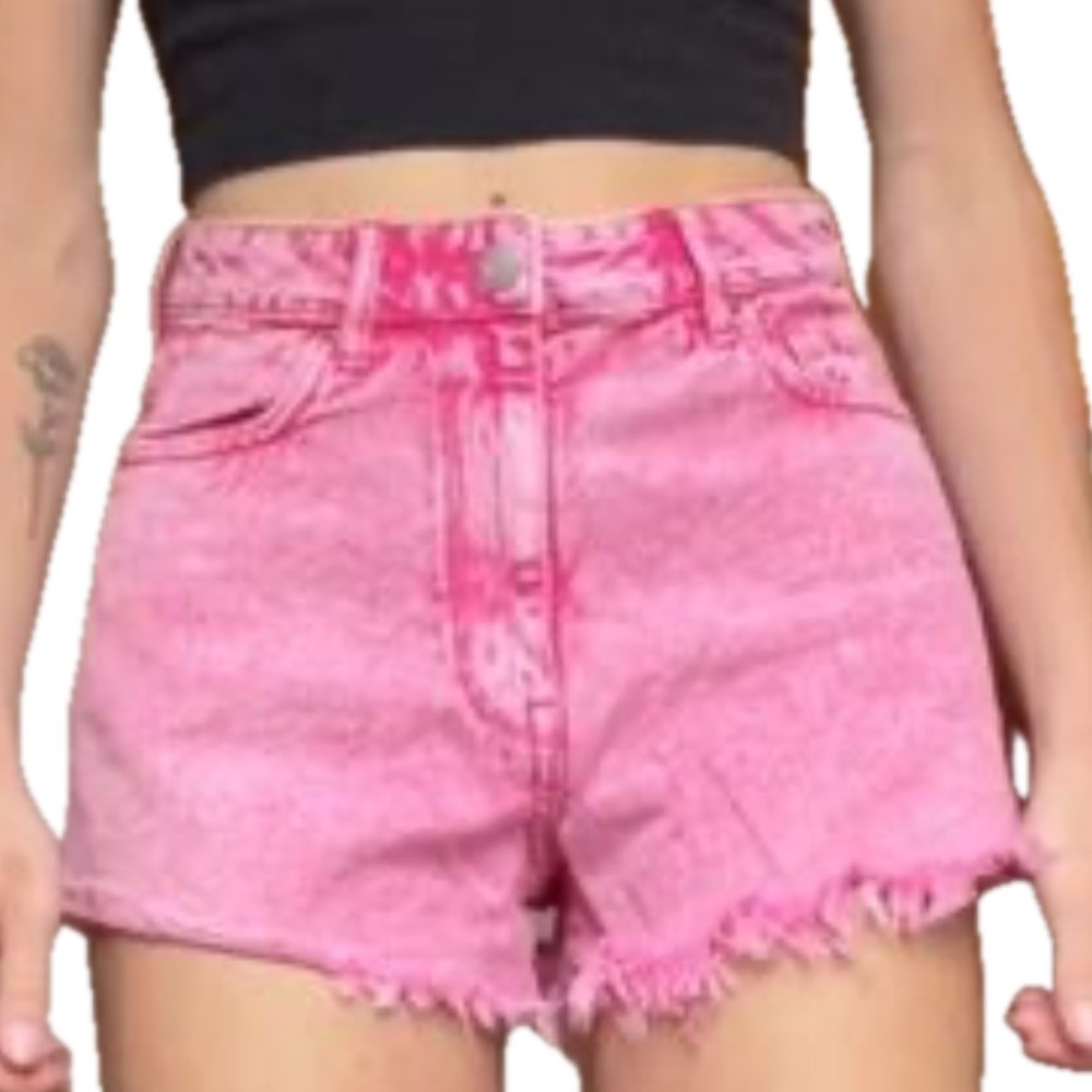PacSun | high rise festival Pink Denim Women Shorts with frayed raw hem